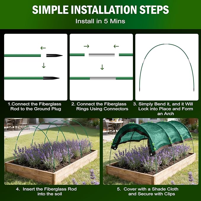 Uyittour Garden Shade Kit 78.7"x39.4", 70% Green Shade Cloth with Hoops for Plants, Raised Garden Bed Shade Cover for Heat Protection, Sun Shade for Outdoor Vegetables, Flowers & Greenhouse