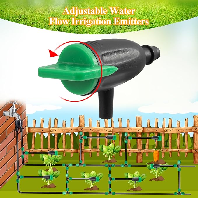 50 Pcs Adjustable Water Flow Irrigation Dripper, 360 Degree Rotatable Drip Emitters Irrigation System Drippers for 1/4 Inch Tubing Watering Dripper for Garden Lawn Plants Succulents Flower Irrigation