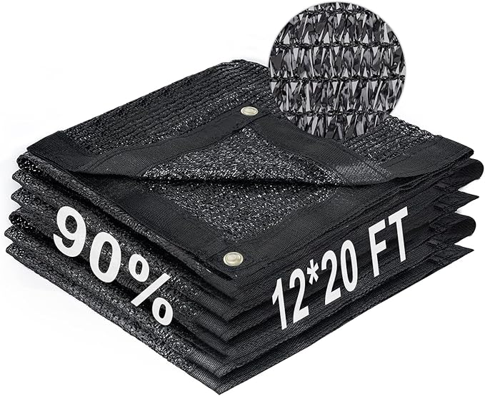 LOVE STORY 12x20FT 90% Black Garden Shade Cloth, Sun Shade Cover Net Mesh Tarp with Grommets, Sunblock Net for Garden,Greenhouse,Plants and Patio