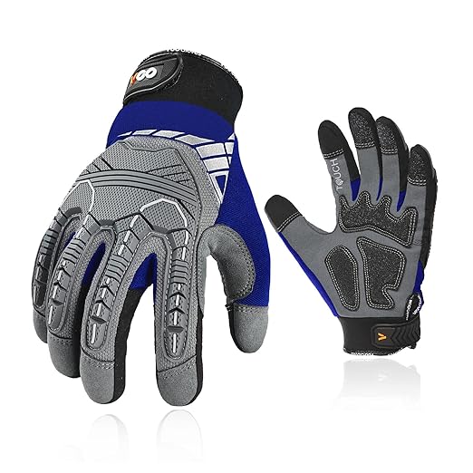 Vgo... 1-Pair Heavy Duty Synthetic Leather Work Gloves, Impact Protection Mechanic Gloves, Rigger Gloves, Vibration Reduction, Touchscreen Capable (Size M, Blue, SL8849)