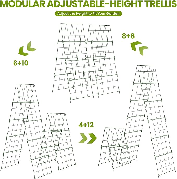Heavy Duty Adjustable A-Frame Trellis for Climbing Plants,48"x16", Rust-Proof Metal Garden Trellis with Dense Grid, Ideal for Raised Beds, Cucumbers, Tomatoes, Beans, and Outdoor Vines (2 Pcs)