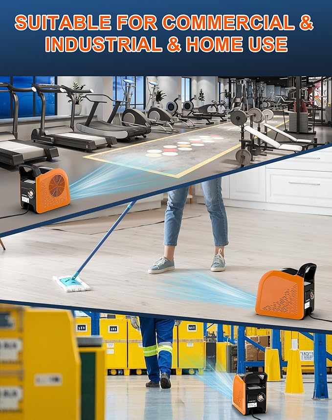 High Velocity Blower Fan - Air Mover for Drying, Cooling and Exhausting, Portable Floor Fans with 185° Rotation for Home Use or Job Site, Utility Fan with 3 Speeds, 2 Outlets, 355CFM, Orange