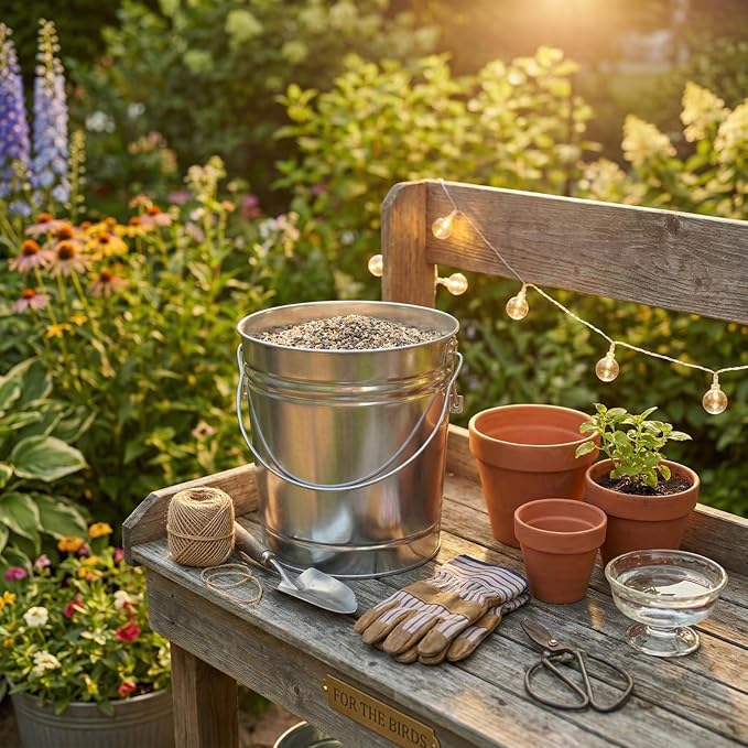 6-Gallon Galvanized Steel Utility Pail with Locking Lid, Heavy-Duty Metal Storage Bucket with Wire Bail Handle, Rodent-Proof Outdoor Container for Bird Seed, Pet Food, Charcoal, and Yard Waste
