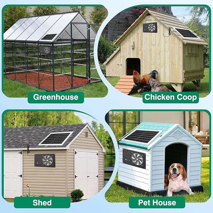 Solar Powered Fan with 15000mAh Battery & Timer, 25W 3500RPM High-Speed Solar Exhaust Fan, Low Noise Waterproof Ventilation for Chicken Coop, Greenhouse, Shed, Pet House & Window