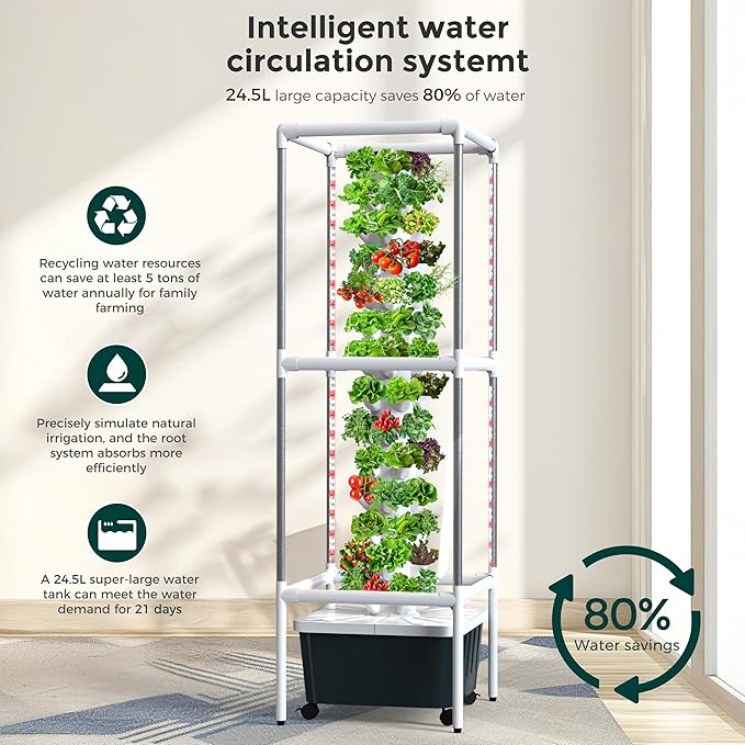 SJZX Hydroponics Growing System, Hydroponic Tower with Full-Spectrum Grow Lights, 5/14Tiers Indoor Outdoor Garden Planter, Vertical Home Gardening Germination Kits for Vegetables, Fruits, Herb (14L5H)