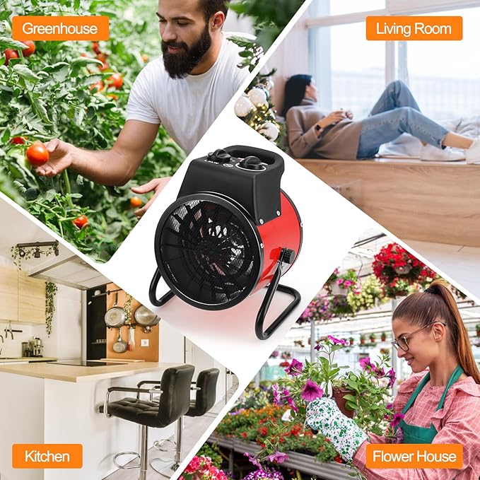 Greenhouse Heater with Digital Thermostat - 1500W Portable Outdoor Heaters for Green House, Fast Heating, Overheat Protection, Space Heaters for Greenhouse, Grow Tent Heater (Red)