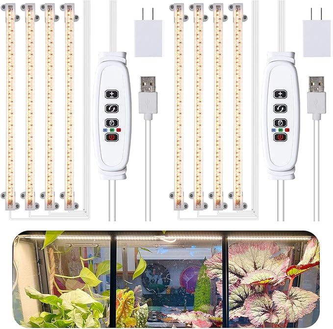 RWNTAO LED Plant Grow Lamp, 3500K Full Spectrum Growing Light Strips for Indoor Small Plants with 3/9/12H Timer & 10 Dimmable Levels, LED Growth Light for Green House Hydroponics Succulent 2 Pack