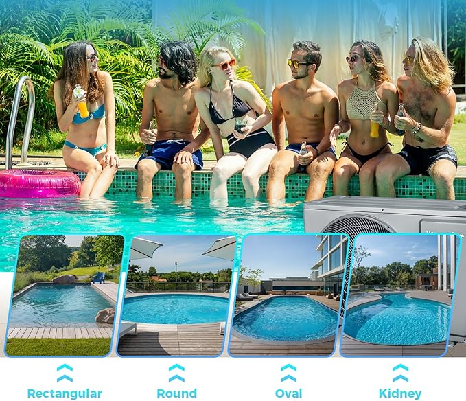 27000 BTU Swimming Pool Heat Pump Electric Above Ground Pool Heater 120V 7000 Gallon Heating or Cooling WiFi Control Schedule
