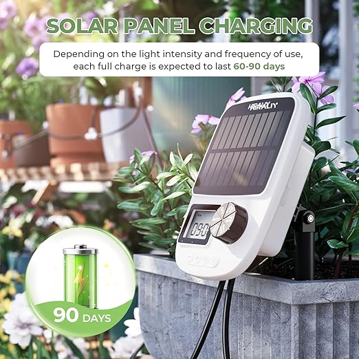 HIRALIY Solar Automatic Drip Irrigation System, Solar Powered Watering Device with Timer for Pots Plants, Drip Emitter Stake, with USB Port, for Indoor Irrigation Kit