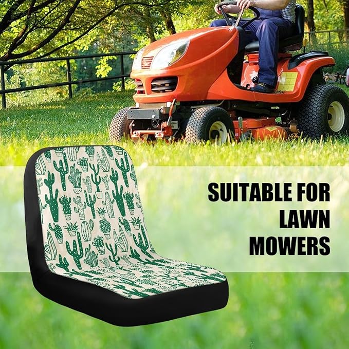 Green Cacti Weatherproof Riding Lawn Mower Seat Cover, Waterproof Lawn Mower Seat Cover with Pocket,Universal Fit Tractor Seat Cover