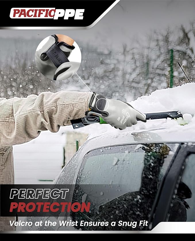 PACIFIC PPE Winter Work Gloves for Men and Women, 100% Waterproof Thermal Insulated Freezer Gloves for Cold Weather, Super Grip, Grey, X-Large