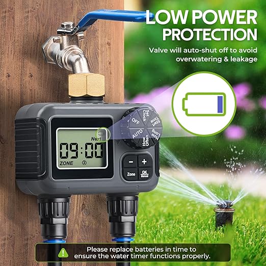 HIRALIY 50FT Drip Irrigation Kit with Garden Water Timer-2 Zone, Automatic Garden Watering System for Raised Bed, Quick Connect Design, Irrigation System for Plant Patio