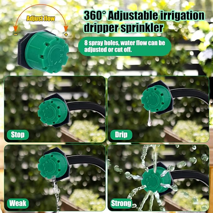 Yaocom Sprinkler Irrigation Drippers, 1/4 Inch Barbed Drip Emitter, 360 Degree Watering Adjustable Suitable Anti-Clogging Drippers for 4mm/7mm Garden Watering Tubing System (Dark Green,400 Pcs)