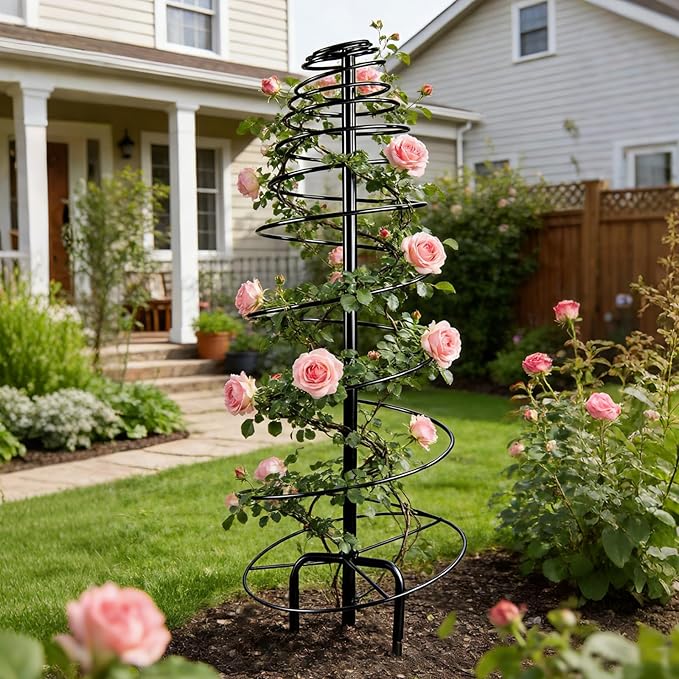 2 Pack Spiral Metal Trellis for Climbing Plants Outdoor, 75" Adjustable Plants Trellis Support Metal Garden Trellis with Center Pole and 3 Pronged, Climbing Plant Grow Cage Stand for Plants Flowers