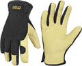 HANDLANDY Men Leather Gardening Gloves, Utility Work Gloves for Mechanics, Construction, Driver