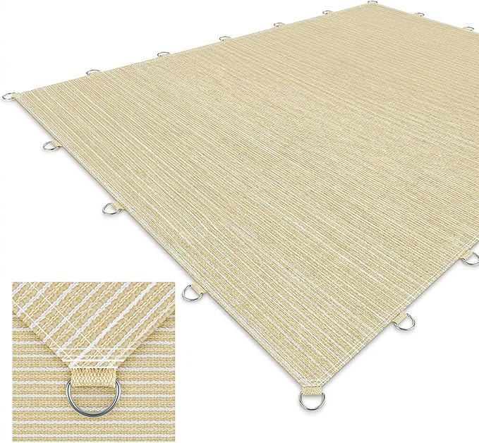 10X20 FT 90% Sun Shade Cloth, Sunblock Shade Fabric with D-Rings, Sunshade Cover for Patio Pergola Deck, UV Protected Breathable Netting with Zipties & Ropes, Beige