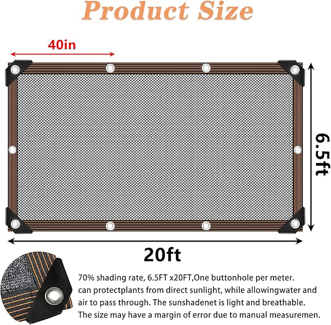 Shade Cloth - for Plants Greenhouse, 70% Sunblock Shade Sails -for Outdoor Garden Pergola Patio Lawn Sun Shade Cloths for Kennel Chicken Coop Easier to Hang Plant Shade Net Cover