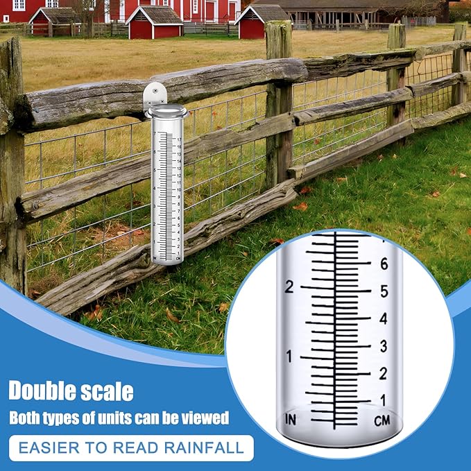Accurate Rain Gauge Outdoor, 7" Rain Gauges Outdoors Best Rated with Stainless Steel Rack Holder, Thickened Plastic Large Precise rain Measure Guage for Fence Yard Lawn Garden
