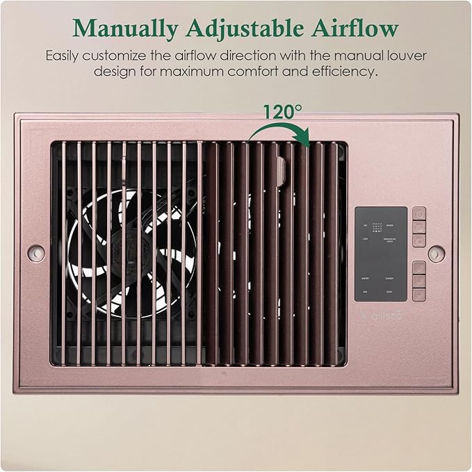 VallisCo Register Booster Fan 6" x 10" with Negative Ion, Manual Airflow Direction Control, Quiet 10-Speed Heating Cooling AC Vent Fan with Remote & Thermostat Control for Wall Floor, Bronze