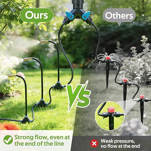 HIRALIY 360° Adjustable Drip Irrigation System 100FT with Timer, 1/4" Tubing and Adjustable Copper Nozzles, Automatic Atomizing Watering Kit for Garden, Yard, Lawn, Greenhouse & Potted Plants