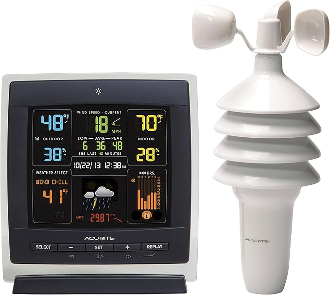 AcuRite Notos (00622) Pro Color Weather Station with Wind Speed, Temperature and Humidity, dark theme