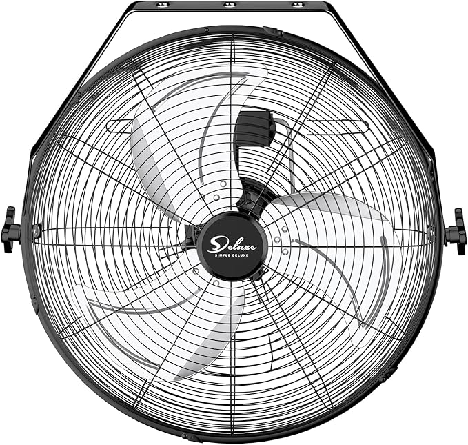 Simple Deluxe 18 Inch Industrial Wall Mount Fan, 3 Speed Metal Fan for Warehouse, Greenhouse, Workshop, Patio, Factory and Basement, Black