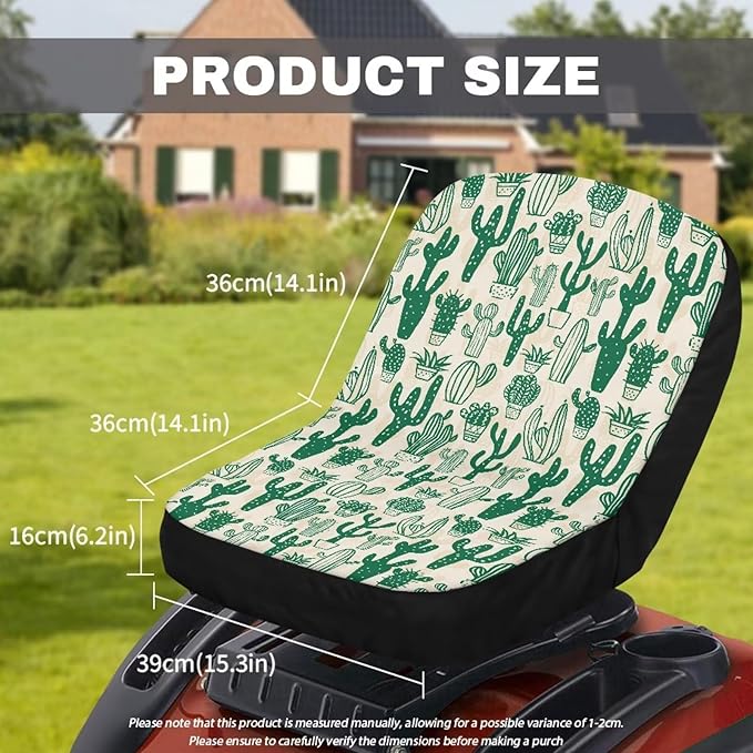 Green Cacti Weatherproof Riding Lawn Mower Seat Cover, Waterproof Lawn Mower Seat Cover with Pocket,Universal Fit Tractor Seat Cover