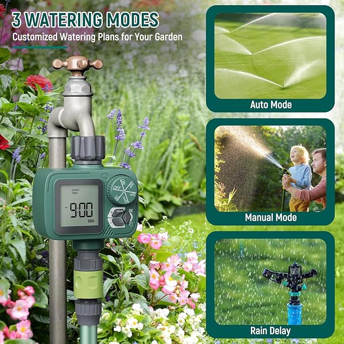 Sprinkler Timer: Programmable Hose Timer with Rain Delay/Manual/Automatic Watering System, Water Timers for Garden Hose, Digital Drip Irrigation for Yard Lawn Outdoor（1 Outlet）
