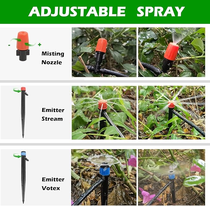 Maotong 240FT Drip Irrigation System Kit, Automatic Garden Watering Misting System for Greenhouse, Yard, Lawn, Plant with 1/2 inch Hose 1/4 inch Distribution Tubing and Accessories
