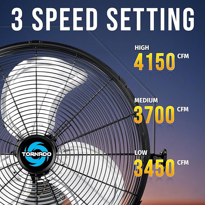 Tornado 18" High Velocity Industrial Wall Fan with TEAO Enclosed Motor – 4000 CFM, 3 Speed Settings, 6.5 FT Cord – Ideal for Industrial, Commercial, and Residential Use – UL Safety Listed