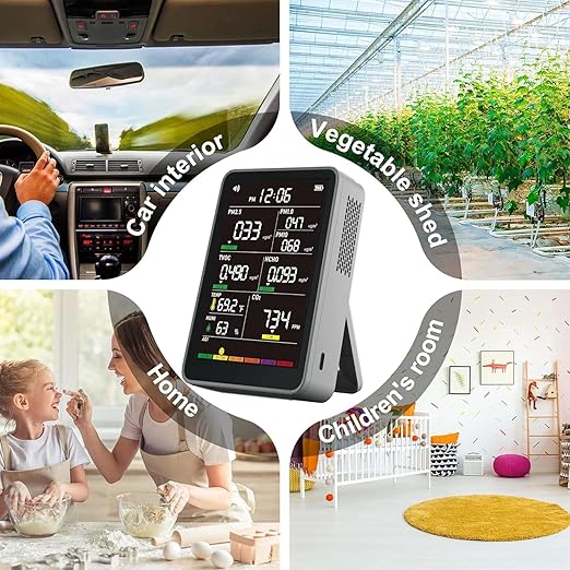 Professional Indoor Air Quality Monitor with AQI Alerts, Portable Real-Time Detector for Home, Car, Plants & Pet (Concrete Gray)