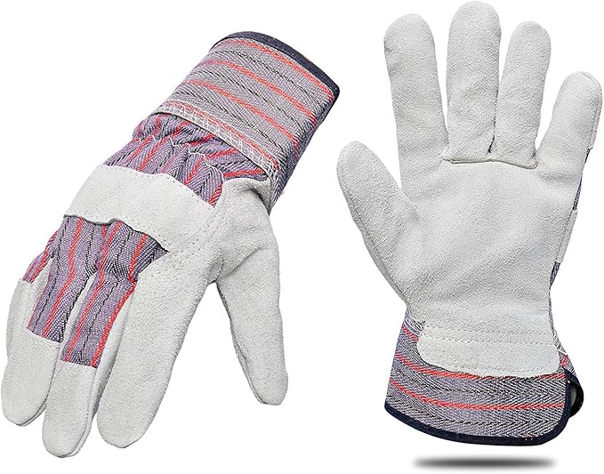 G & F PRODUCTS Cowhide Leather Work Gloves with Suede Finish Palm rubberized safety cuff,(Pack of 60)