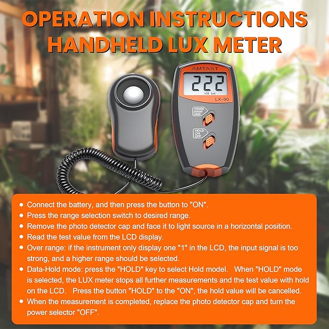 Digital LUX Meter Digital Indicator UV Meter Light Meter with LCD Display Luxmeter for 0-100,000 Lux Range High Ambient Light Meter with Backlight (Model LX-90)