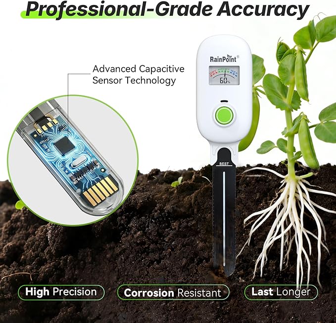 [2026 Version] RAINPOINT Visual Gauge Digital Smart Wireless Plant Moisture Meter Kit,Indoor & Outdoor Use,with WiFi Hub,Capacitive Leave-in Soil Hygrometer Sensor Garden House Plant Care Must Haves