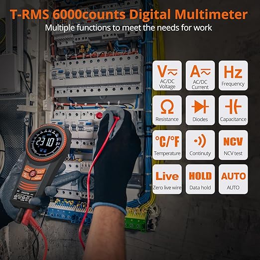 Proster Digital Multimeter 6000 Count Smart Meter TRMS Color Screen Voltage Current Capacitance Tester NCV Temperature