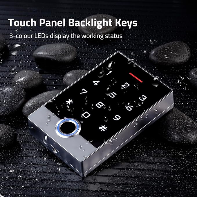 Wireless WiFi TUYA Access Control System, Fingerprint Password Stand-Alone Door Access Control Keypad with ID Keyfob, WG26/34 EM Card Reader Access Controller, Full Metal Weatherproof, Backlight