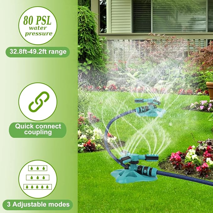 Lawn Sprinklerfor Yard,Upgrade Garden Sprinkler Automatic 360 Degree Rotating Irrigation Grass Water Sprinkler System, Built in 36 Units Angle Spray Nozzles-1Pack(Blue)