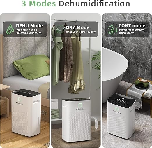 HOGARLABS Smart Dehumidifiers for Home and Basements, with 3 Working Modes, Overflow Protection, Dehumidifier with Drain Hose and Digital Control Panel. (50 Pints for basement)