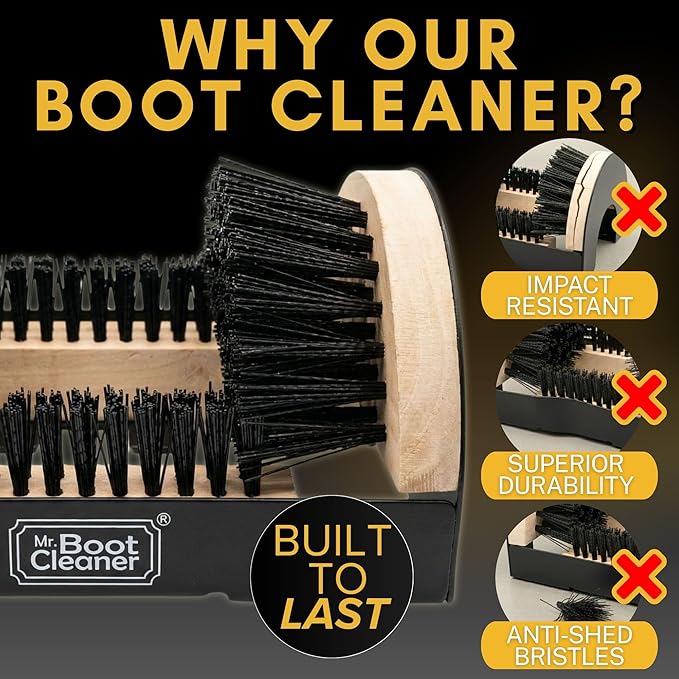 Heavy Duty Boot Brush Cleaner Outdoor Floor Mount or Portable Commercial Boot Scraper/Scrubber with Hardware, Wood