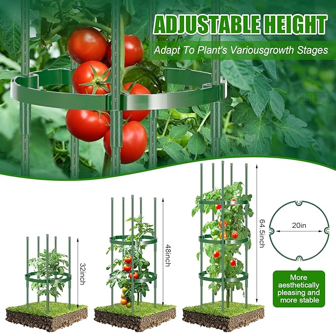 Garden Trellis, Extra Large 2 Pack Tomato Cage for Garden, Up to 64.5'' Heavy-Duty Plant Support Tomato Trellis, Adjustable Height, Climbing Vines Flowers Stands Cucumber Trellis Bold Plant Cage