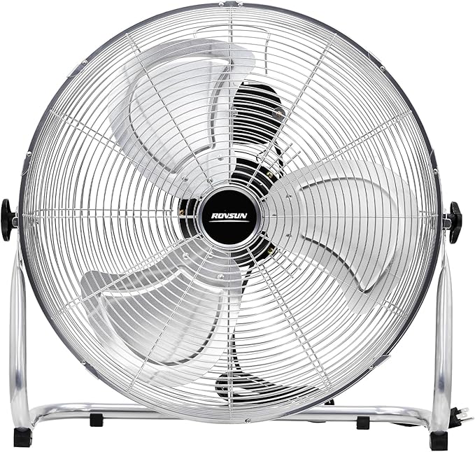 ROVSUN 12'' Floor Fans, High Velocity Heavy Duty Metal Industrial Floor Fan for Commercial & Residential, High Power Fan w/ 90°-180° Adjustable Tilt, Metal Fan for Garage, Gym, Bedroom, UL Listed