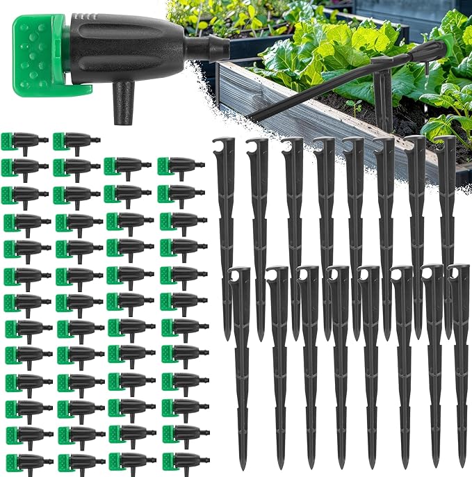 30 Pcs Adjustable Water Flow Irrigation Dripper with 30Pcs Irrigation Drip Emitters Support Stakes Watering Dripper Irrigation System Drippers for Garden Lawn Plants Succulents Flower Irrigation