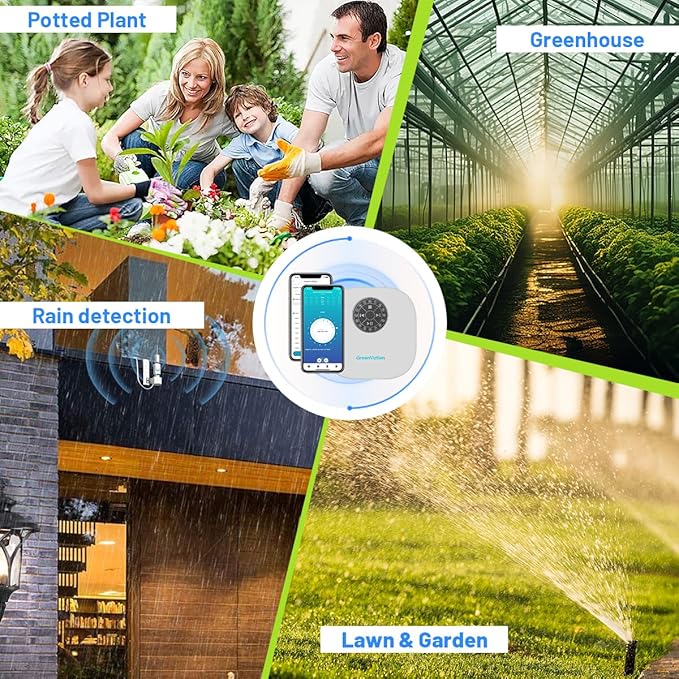 Smart Sprinkler Controller Pro，12-Zone/Station Irrigation System(with Water Pump and Rain Sensor Connection Interface)，GreenVation 2.4G/5GHz WiFi Water Timer for Outdoor Garden/Yard/Lawns (12 Zone)
