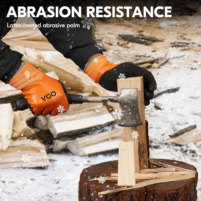 Vgo... 0°C/32°F Winter Double Lined Work Gloves for Men,Cold Storage,Freezer Use,Rubber Latex Coated,Touchscreen(XL,Orange,RB2172FL)