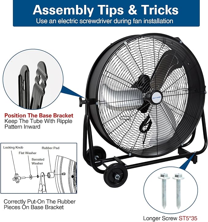 BILT HARD 24" 8100 CFM High Velocity Industrial Drum Fan, 3-Speed Heavy Duty Metal Shop Fan for Warehouse, Workshops, Garage, Factory and Basement - UL Listed
