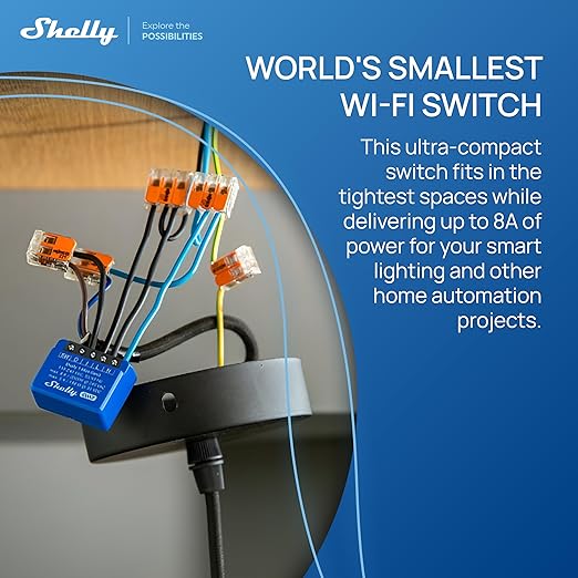 Shelly 1 Mini Gen3, WiFi & Matter Smart Relay Switch with Dry Contacts, 1-Channel 8A, Compatible with Alexa, Home Assistant, SmartThings & Google Home, DYI Garage Door Opener, No Hub Required (2 pack)