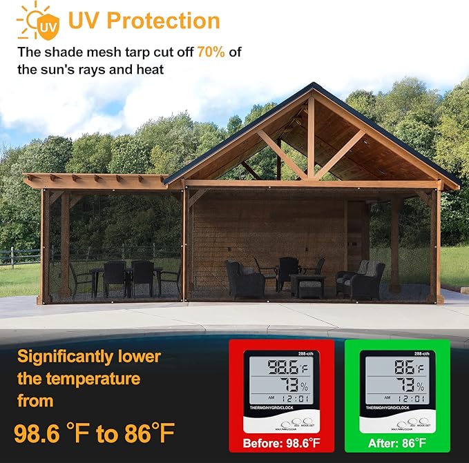 UCINNOVATE 10x13 FT Sunblock Shade Cloth 70% Sunshade Fabric Mesh Tarp with Grommets, Durable Shade Net UV Resistant Sunscreen for Plants, Shade Mesh Netting for Greenhouse Awning Pergola Dog Kennel