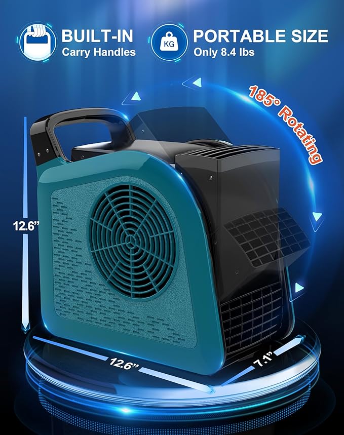 Air Mover Blower Fan - Carpet Dryer for Cooling, Drying and Ventilating, 355CFM Powerful Floor Fans for Home and Garage with 3 Speeds, High Velocity Utility Fan with 2 Outlets, 130W, Blue