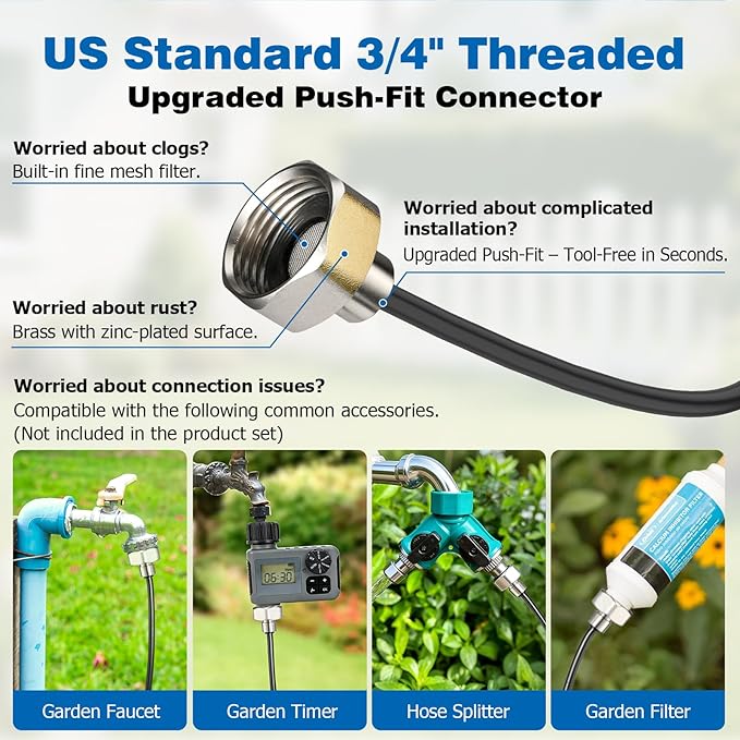 Mellbree Misters for Outside Patio 60FT/18M, Pre-Assembled Misting Cooling System with 19 Brass Nozzles & 3/4" Adapter, Outdoor Mister for Garden, Backyard, Pool, Greenhouse, Play Area, Trampoline