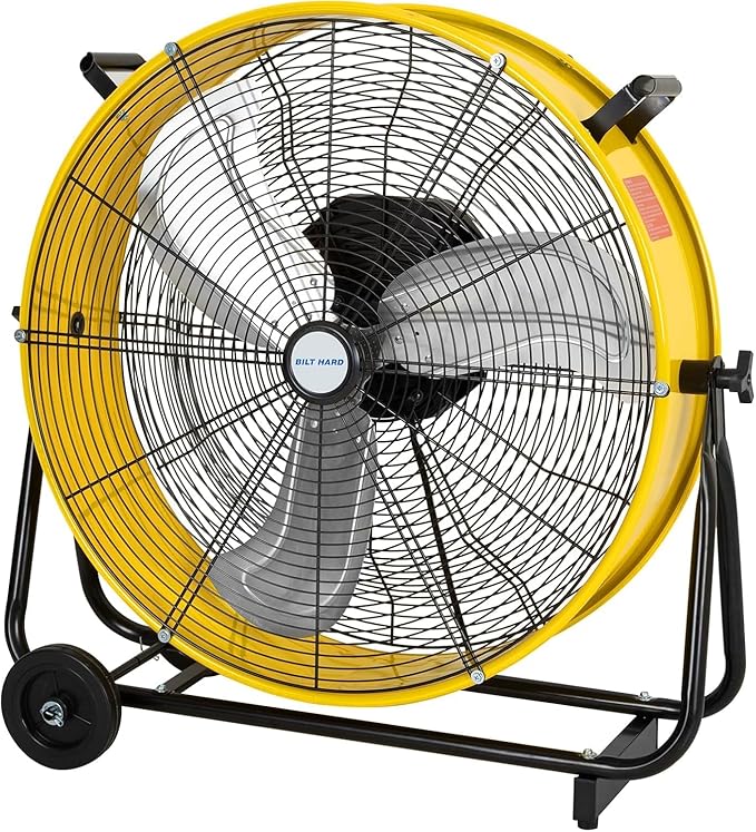BILT HARD 24" Industrial Drum Fan With DC Motor, 7800 CFM Ultra Quiet Heavy Duty Metal Drum Fan with Adjustable Tilt for Garage, Warehouse, Workshops and Factory, UL Safety Listed